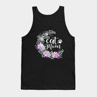 Cat mom watercolor floral Design Tank Top